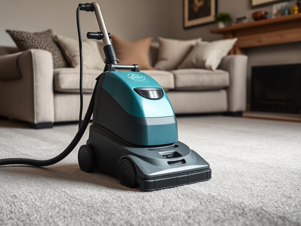Carpet cleaning machine on a living room carpet