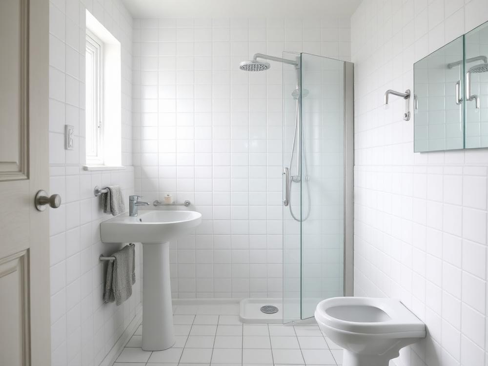 Spotless white bathroom after a deep clean