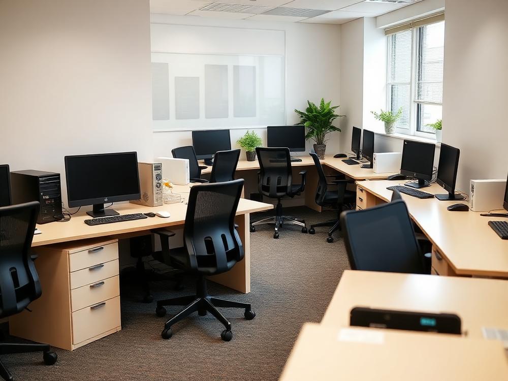 Clean and tidy small office with desks and chairs